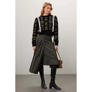 Jason Wu Collective Navy Blue Cropped Embroidered Chunky Knit Sweater Small